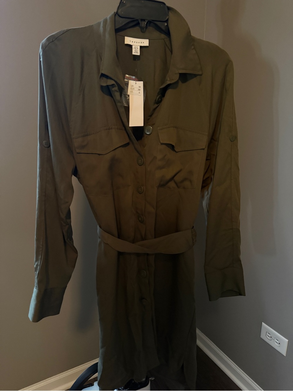 Topshop Olive Green Utility Shirt Dress with Belt